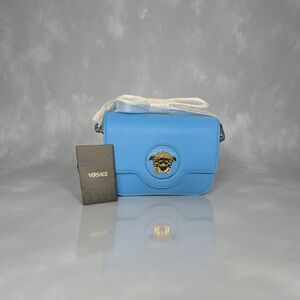 Versace Blue Medusa Leather Crossbody Bag with Gold Hardware